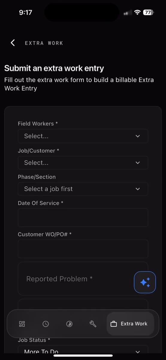 Chronox extra work entry, shown on iPhone